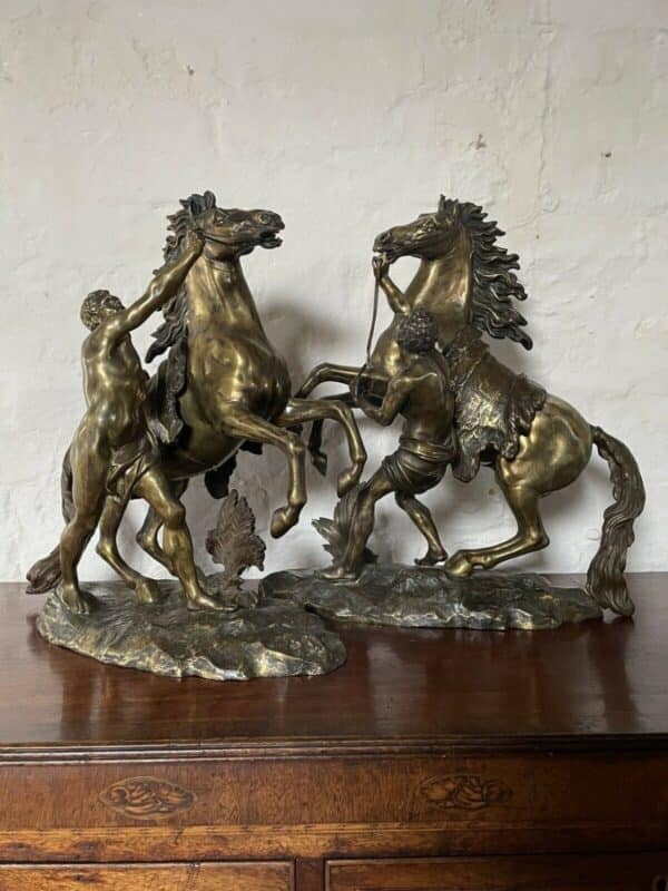 A FINE PAIR OF GILT-BRONZE MODELS OF THE MARLEY HORSES. Antique Sculptures 11