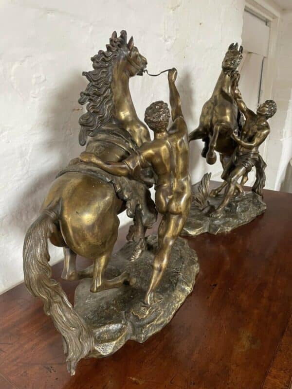 A FINE PAIR OF GILT-BRONZE MODELS OF THE MARLEY HORSES. Antique Sculptures 12