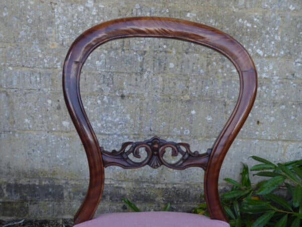 Set of 4 walnut balloon back dining chairs circa 1880. - Image 4