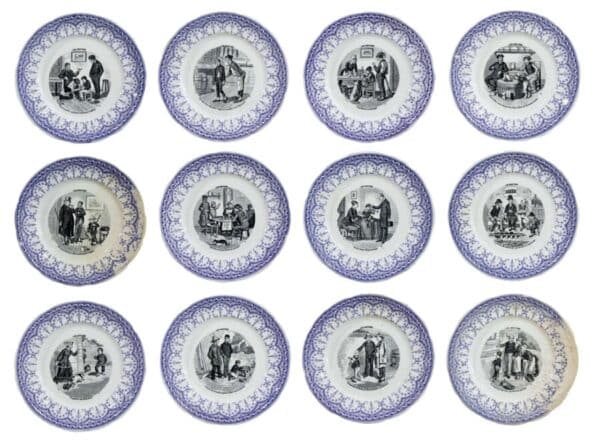 A numbered set (1-12) of french late 19th century pottery plates