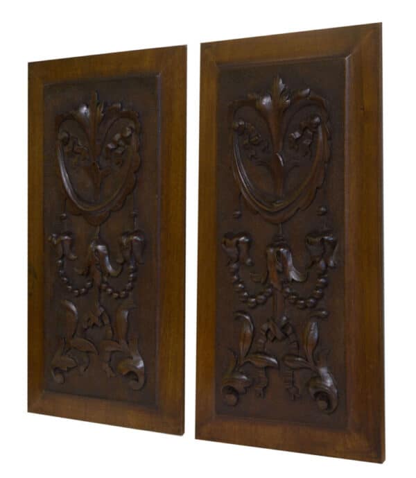 Pair 19thCentury Carved Walnut Panels Antique Furniture 3