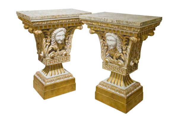 Pair of William Kent style marble topped small pier tables marble Antique Furniture 3