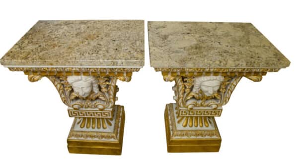 Pair of William Kent style marble topped small pier tables marble Antique Furniture 4