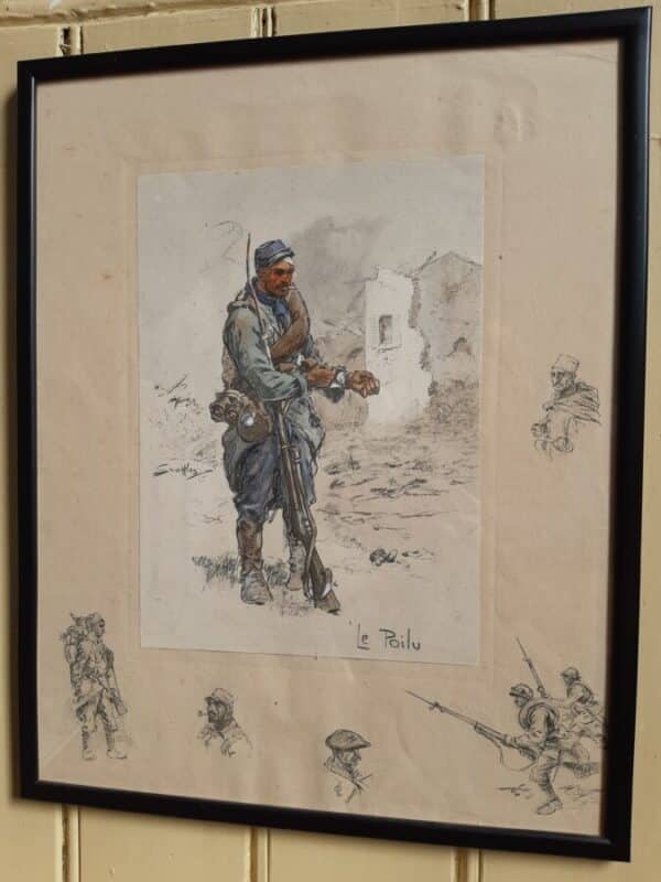 First world war period coloured print, 'Le Poilu'. Charles Johnson Payne 'Snaffles'