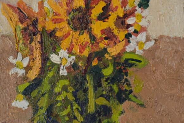 Still life with flowers, tea cup and jug. Oil on canvas - Image 3