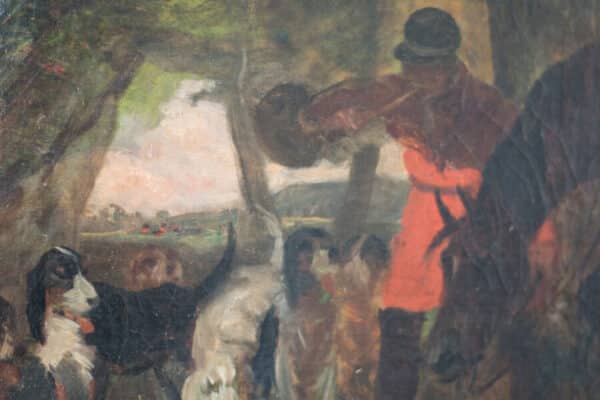 A Good Quality study of a hunting scene. 19th Century. Oil on Canvas. animals painting Antique Art 5