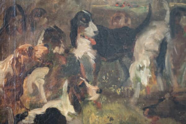 A Good Quality study of a hunting scene. 19th Century. Oil on Canvas. animals painting Antique Art 6
