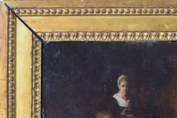 Late 18th Century Domestic scene with children feeding a bird in a cage with mother and maid. - Image 2