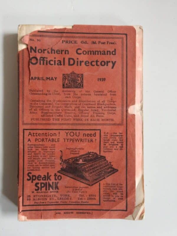 Very Rare 1939 World War 2 Northern Command Official Telephone Directory 5,000+ entries inc RAF