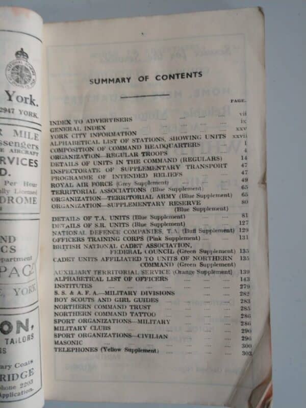 Very Rare 1939 World War 2 Northern Command Official Telephone Directory 5,000+ entries inc RAF churchill Antique Collectibles 5