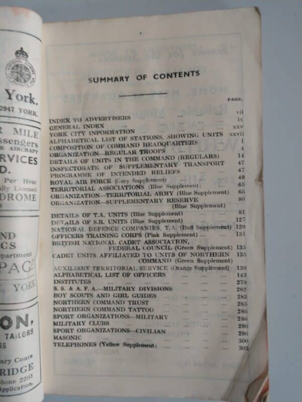 Very Rare 1939 World War 2 Northern Command Official Telephone Directory 5,000+ entries inc RAF - Image 3