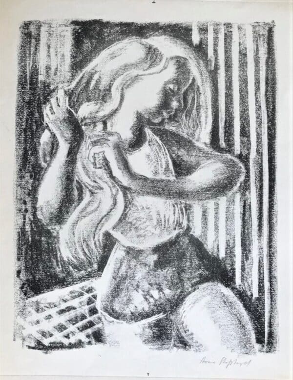 Original lithograph ‘Woman combing her hair’ by Toby Horne Shepherd 1909-1993. Signed. C.1955. Antique Art 3