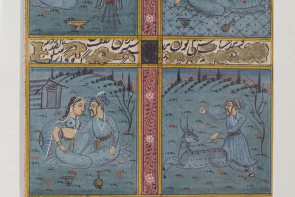 Indian Painting with Lovers and Hunting Scenes - Image 5
