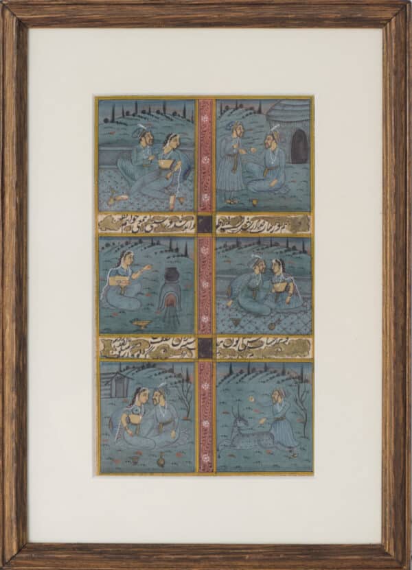 Indian Painting with Lovers and Hunting Scenes - Image 2