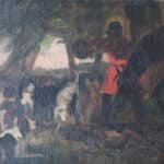 A Good Quality study of a hunting scene. 19th Century. Oil on Canvas. animals painting Antique Art