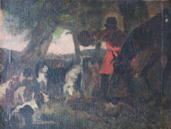 A Good Quality study of a hunting scene. 19th Century. Oil on Canvas. animals painting Antique Art 3