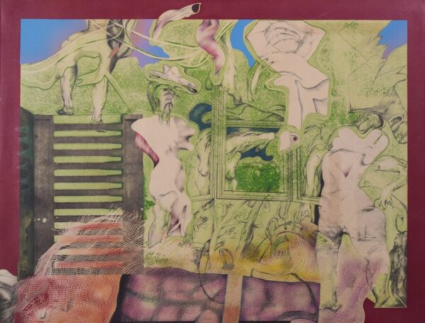 Surreal Drawing with House and Figures by Gustavo Carbó Berthold