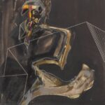 Francis Bacon style Figure. Watercolour, gouache and pencil on card. drama Antique Art