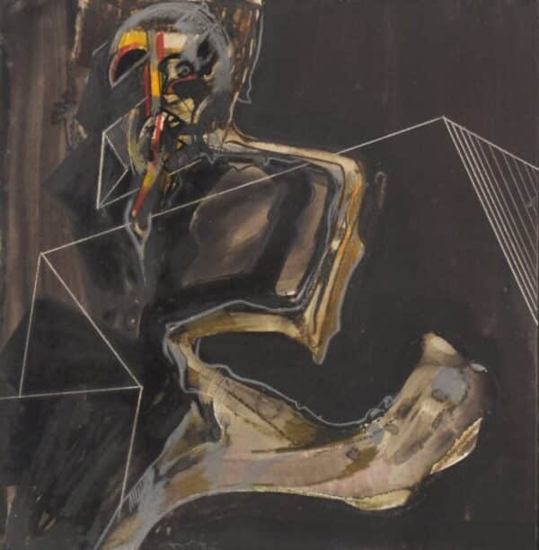 Francis Bacon style Figure. Watercolour, gouache and pencil on card. drama Antique Art 3