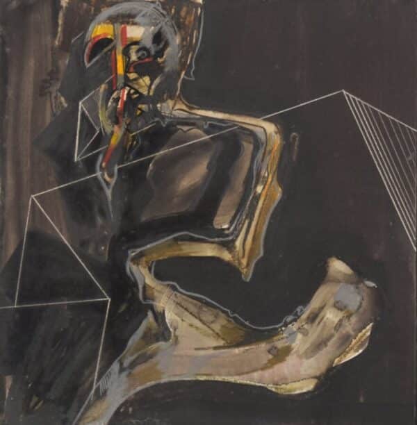 Francis Bacon style Figure. Watercolour, gouache and pencil on card.