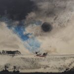 Boat on a Moonlit Seascape. Watercolour on paper black Antique Art