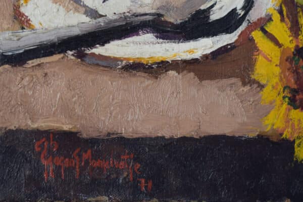 Still life with flowers, tea cup and jug. Oil on canvas - Image 4