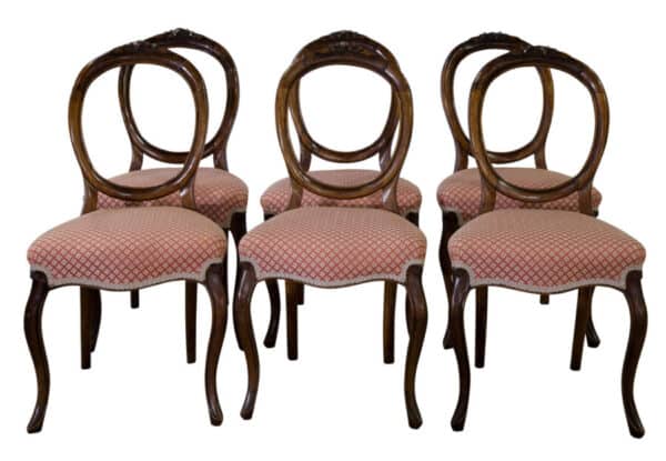 A set of 6 Victorian walnut balloon back dining chairs Dining Room Chairs Antique Chairs 3