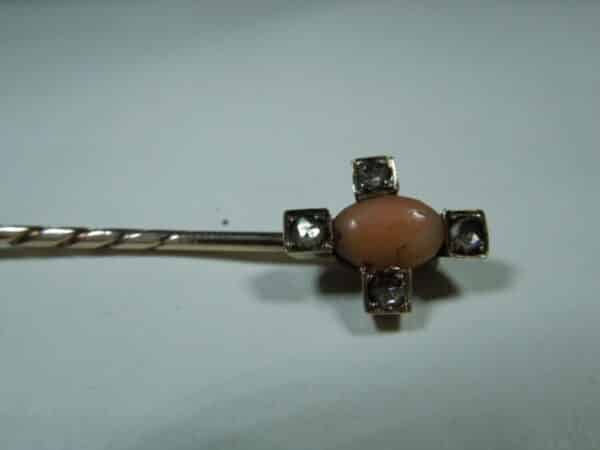 Antique Victorian period Coral and Old Cut Diamond Stickpin Antique Jewellery 5