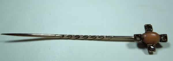 Antique Victorian period Coral and Old Cut Diamond Stickpin - Image 2