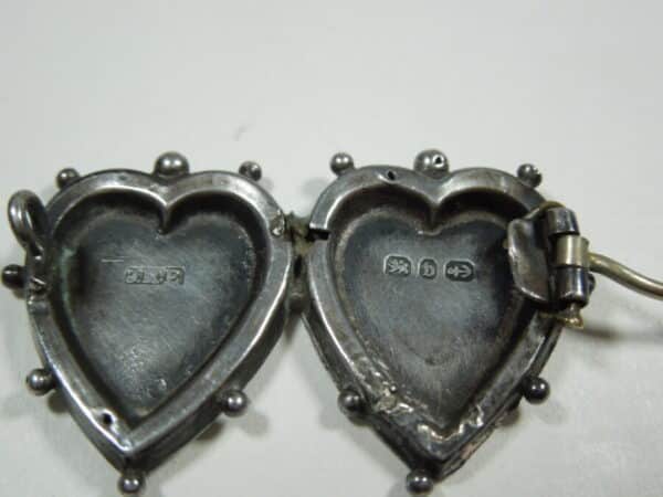 Antique Silver Double Heart Sweetheart Brooch - Image 3