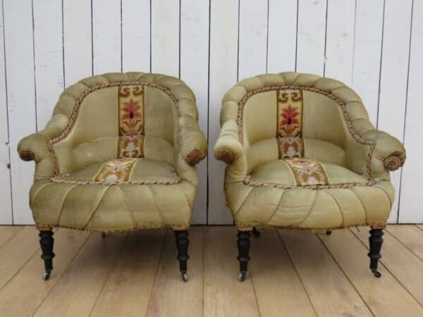 Pair Of Antique Pie Crust French Tub Chairs For Re-upholstery - Image 2