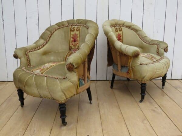 Pair Of Antique Pie Crust French Tub Chairs For Re-upholstery - Image 11