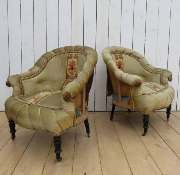 Pair Of Antique Pie Crust French Tub Chairs For Re-upholstery