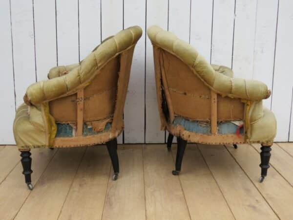Pair Of Antique Pie Crust French Tub Chairs For Re-upholstery - Image 7
