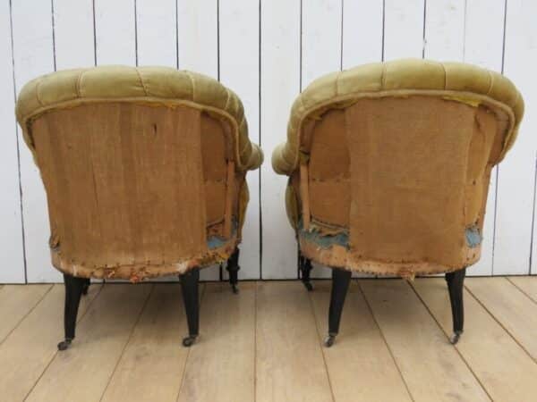 Pair Of Antique Pie Crust French Tub Chairs For Re-upholstery chairs Antique Chairs 11