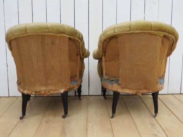 Pair Of Antique Pie Crust French Tub Chairs For Re-upholstery - Image 9