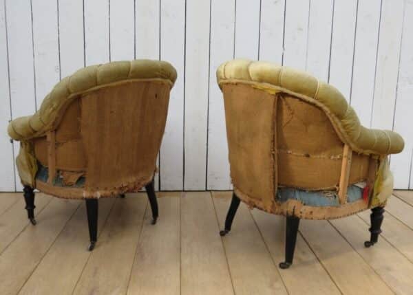 Pair Of Antique Pie Crust French Tub Chairs For Re-upholstery - Image 3
