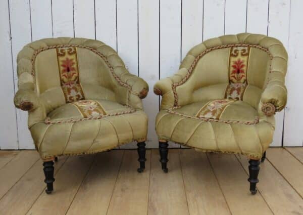 Pair Of Antique Pie Crust French Tub Chairs For Re-upholstery chairs Antique Chairs 8
