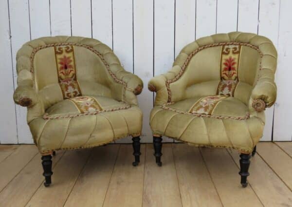 Pair Of Antique Pie Crust French Tub Chairs For Re-upholstery - Image 6