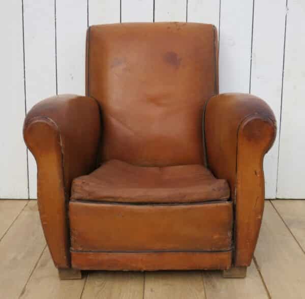 1930’s French Leather Club Chair club chair Antique Chairs 4