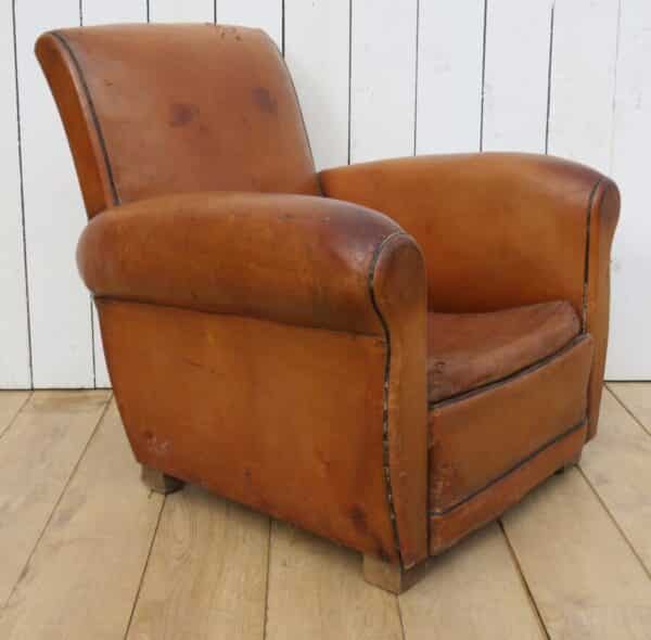 1930’s French Leather Club Chair club chair Antique Chairs 3
