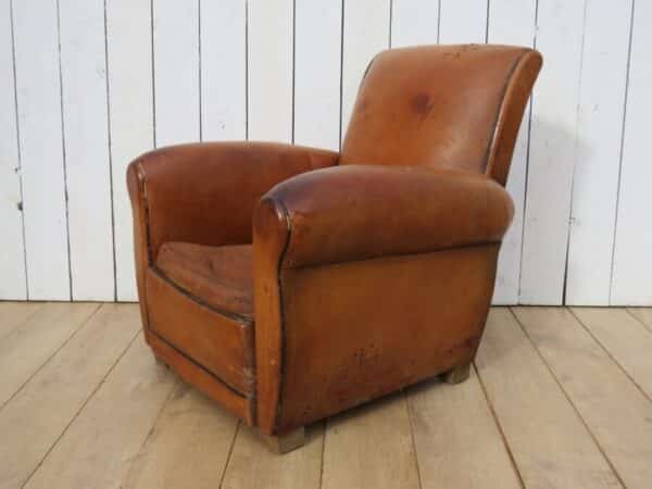 1930’s French Leather Club Chair club chair Antique Chairs 13