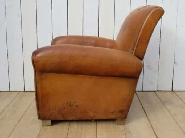 1930’s French Leather Club Chair club chair Antique Chairs 7