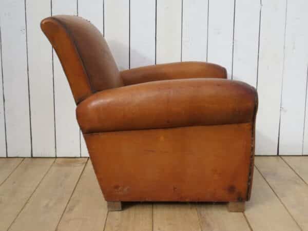 1930’s French Leather Club Chair club chair Antique Chairs 9