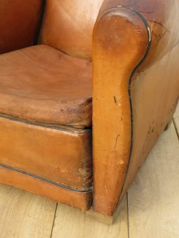 1930’s French Leather Club Chair club chair Antique Chairs 10