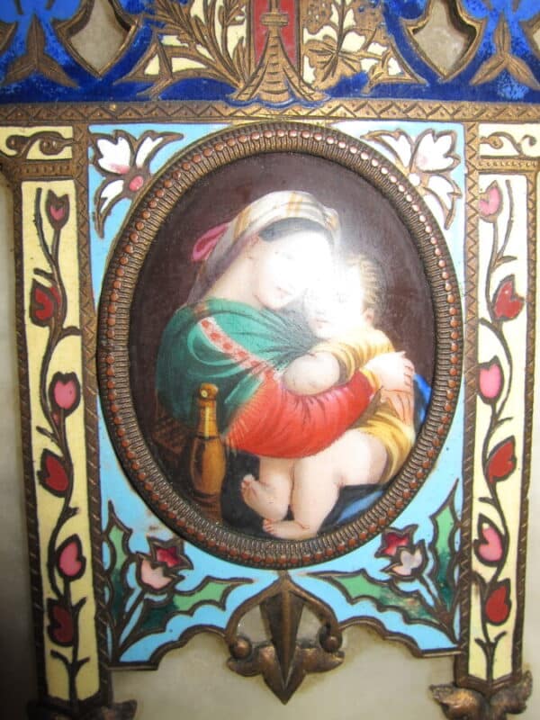 Antique French Cloissone a Marble Religious Font - Image 2