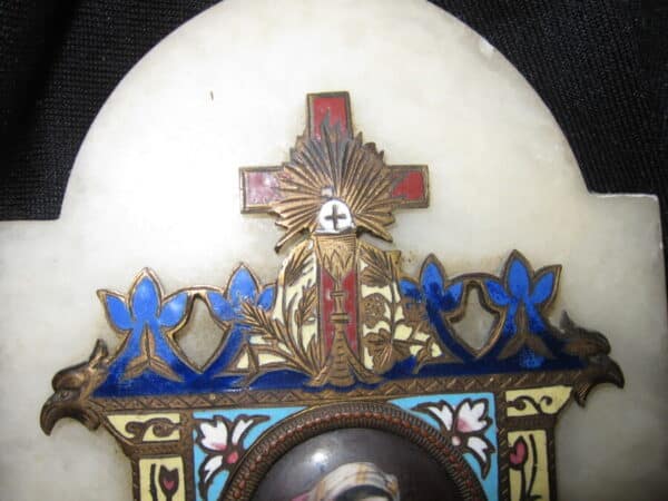 Antique French Cloissone a Marble Religious Font - Image 3