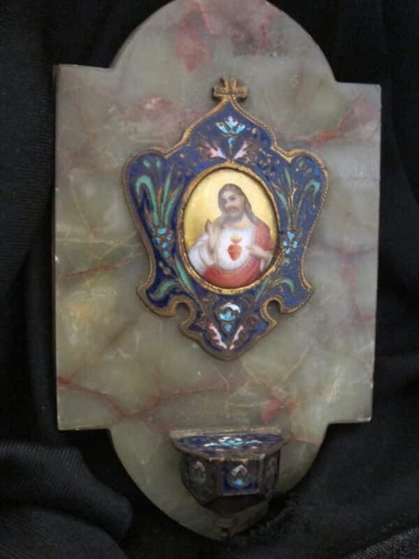 Antique French Cloissone a Marble Religious Font - Image 9