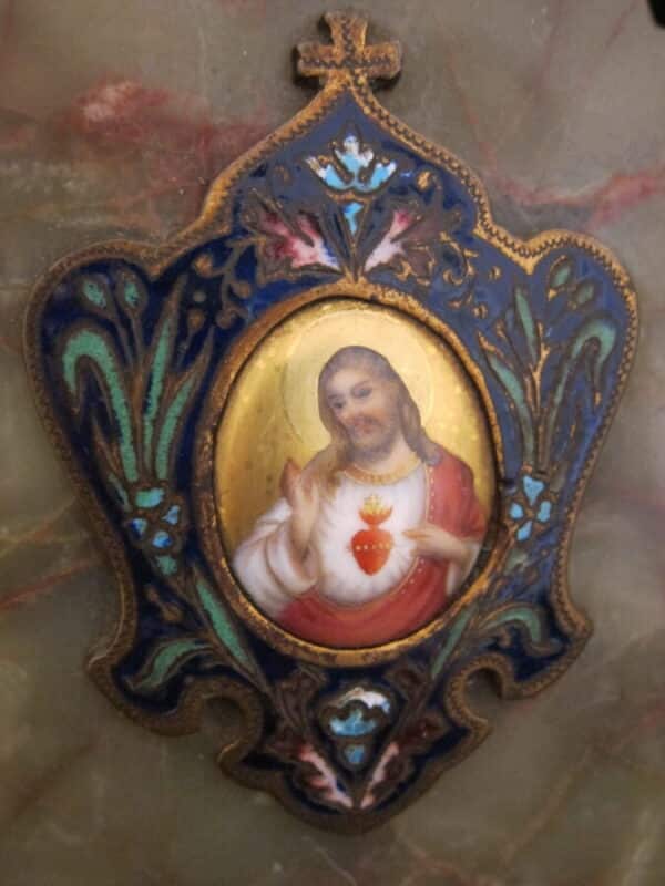 Antique French Cloissone a Marble Religious Font - Image 10
