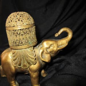 19th Century Oriental Gilt Bronze Elephant Incense Burner Antique Metals